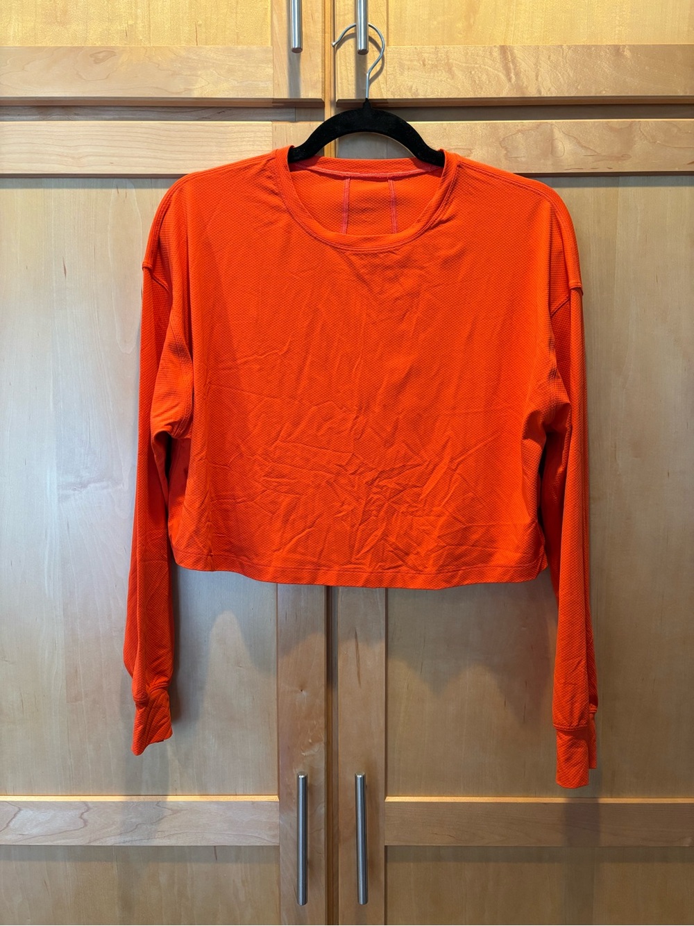 Lululemon Cropped Long-Sleeve Crewneck Top - Orange/Red